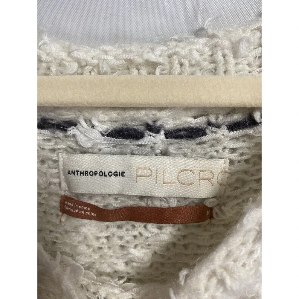 Anthropologie Pilcro Womens Petra Feathered Knitted Wool Sweater White Sz Medium